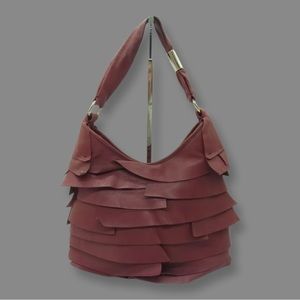 AUTH Yves Saint Bordeaux Saint Tropez Leather Frill Shoulder Bag